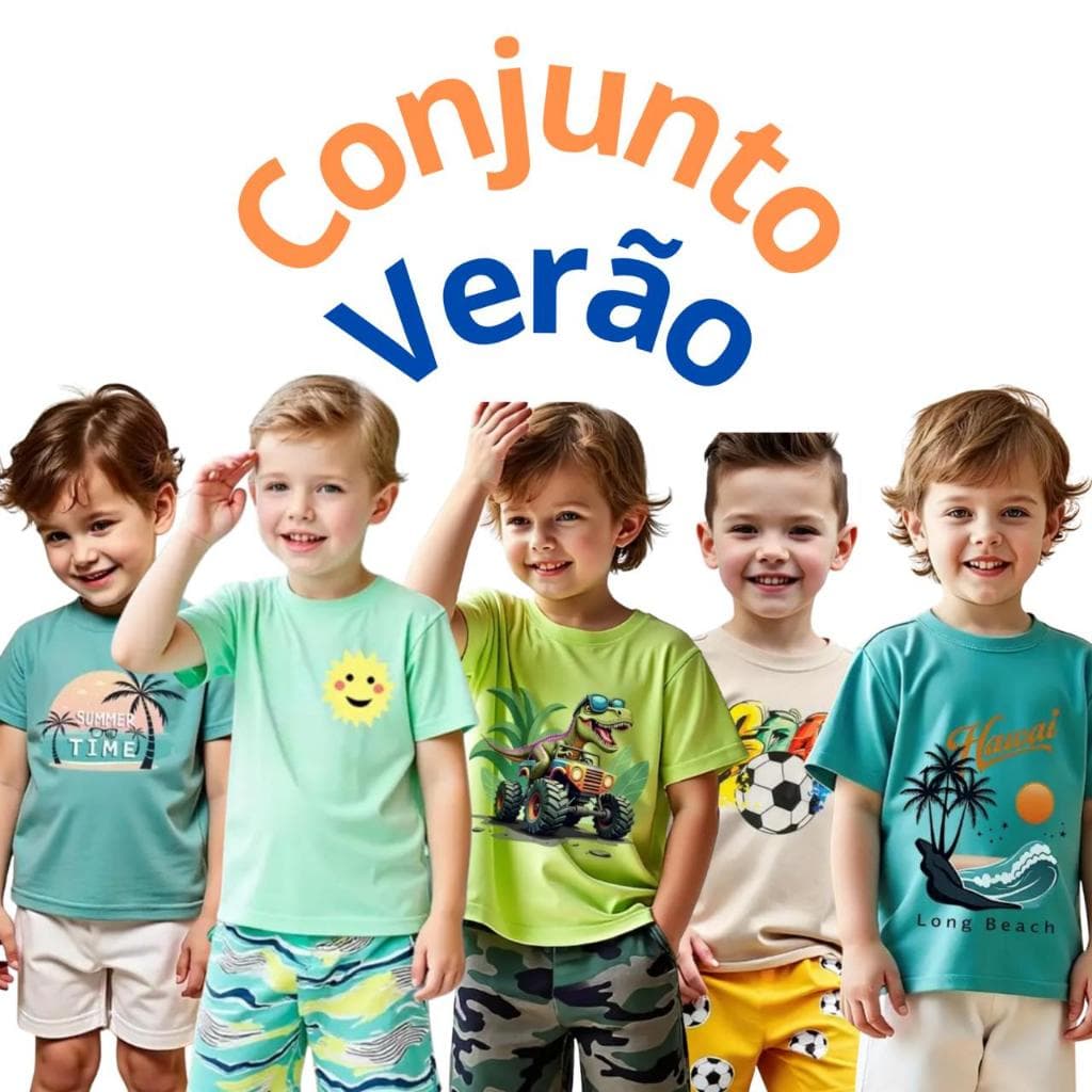 Kit de 2, 4 ou 10 Peças Roupa Infantil Menino Conjunto Verão Criança Masculino Tamanho 1 ao 16
