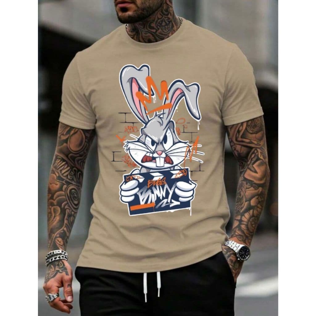 Camiseta T-Shirt Masculina Manga Curta Estampada Perna Longa Confortável e Estilosa Algodão 30.1