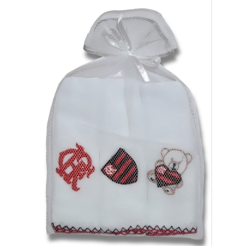 Kit Pano de Boca de Time Babete, Pano de Boca Fraldinha de Boca para Bebe Bordada Times Corinthians Algodão  Kit 3 Peças