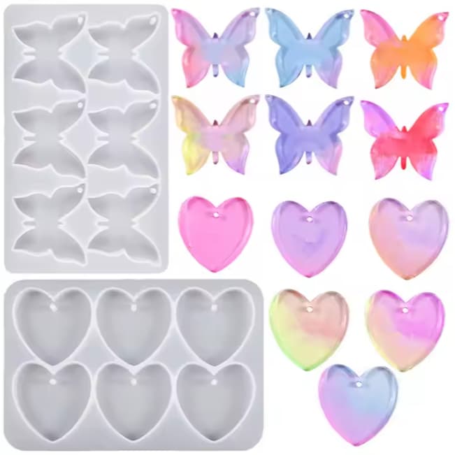 Molde Silicone Borboletas Corações ou Estrelas para Chaveiros e Brincos / Molde para Resina Epoxi