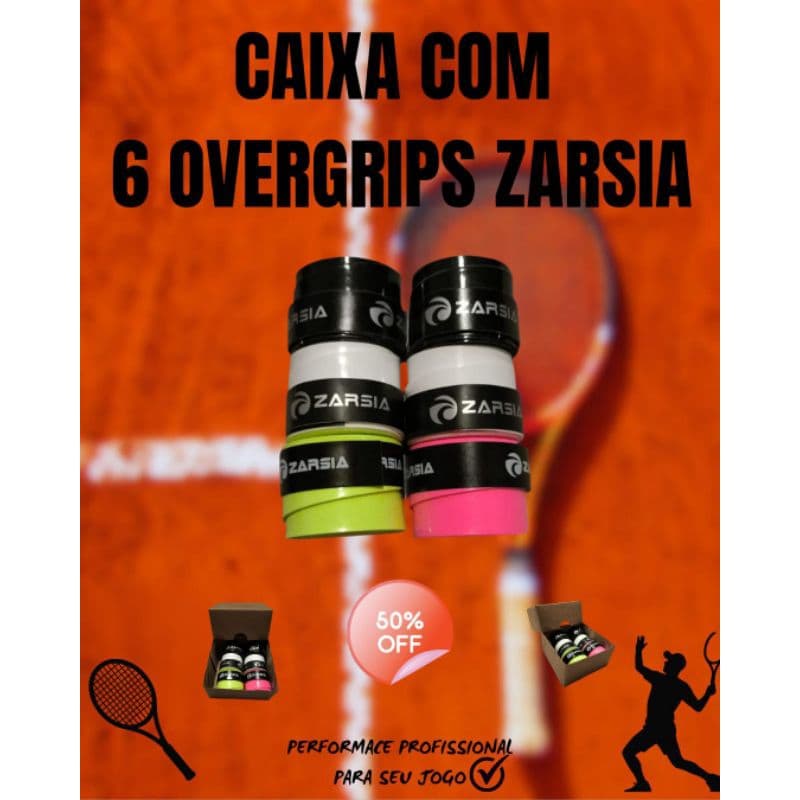 Overgrips Zarzia - Kit Com 6 Unidades - Para Raquetes De Tênis E Beach Tennis
