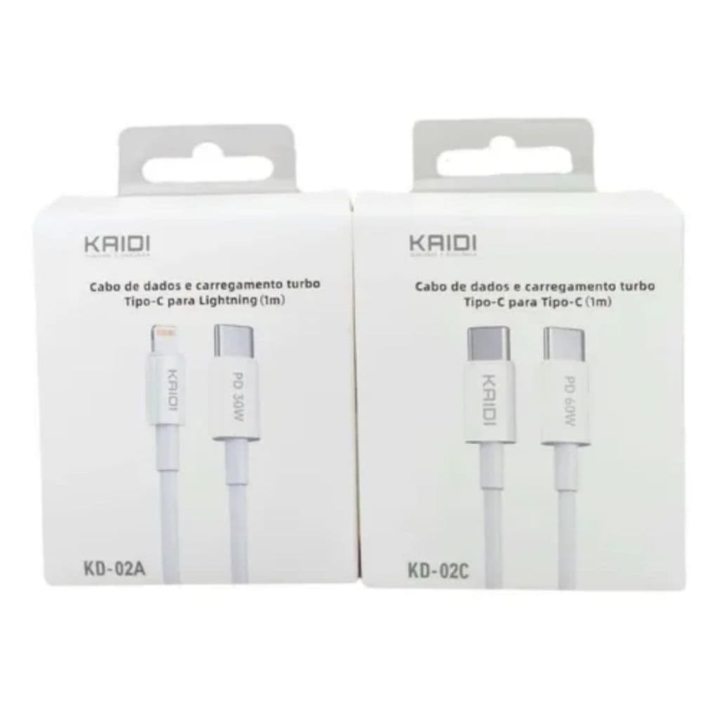 cabo de carregamento turbo tipo-c para tipo-c kaidi 60w cabo turbo tipo-c para iphone lightning 30w kd26 kd27
