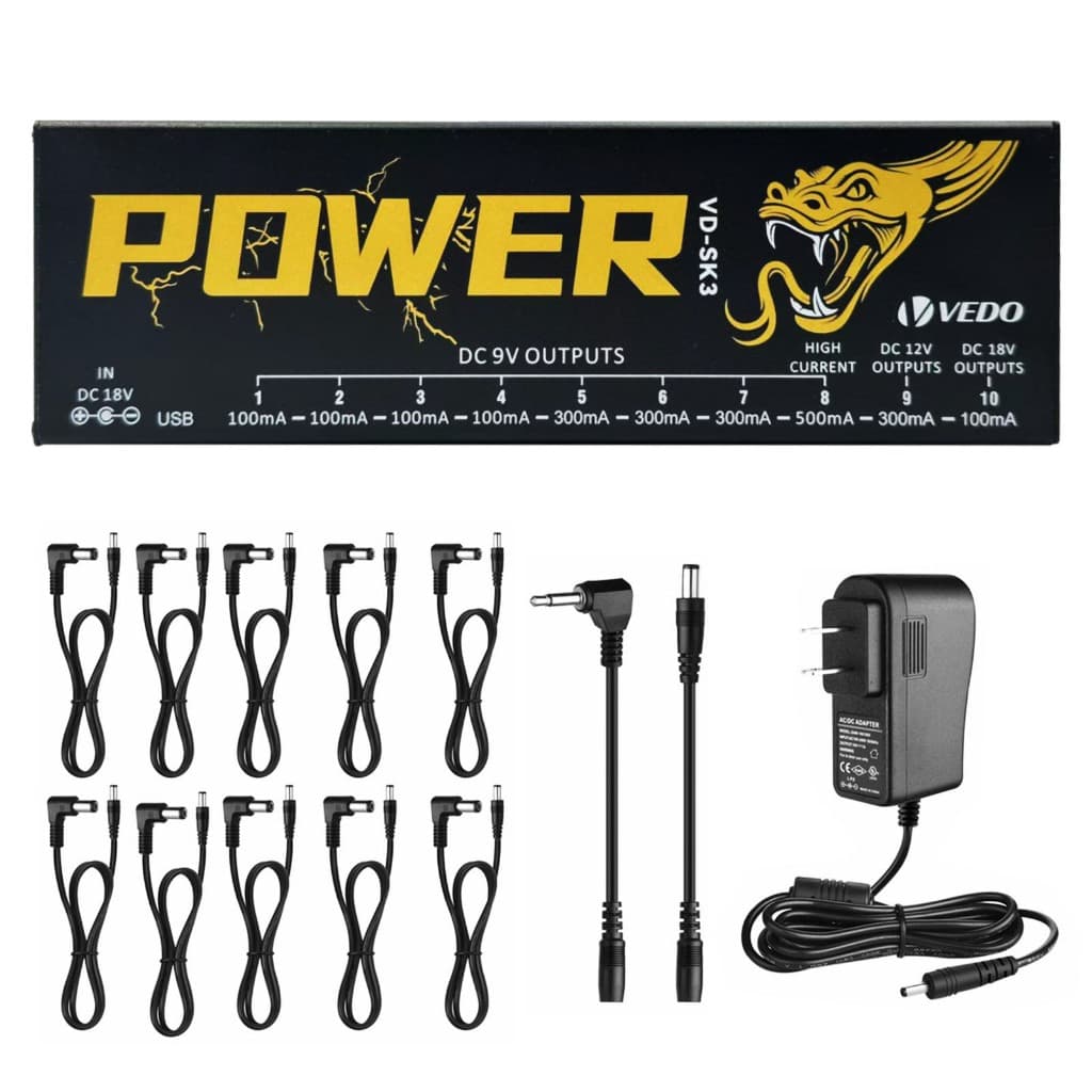 Fonte de alimentação para pedais de efeitos de guitarra 10 saídas isoladas (9V, 12V, 18V) Proteção contra curto-circuito