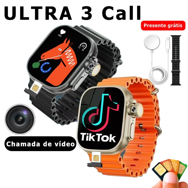 Relógio Smartwatch HW ULTRA 3 CALL Chamadas de Celular com e SIM 4g/5g Câmera Frente 16gb Memoria Interna e 2gb Ram