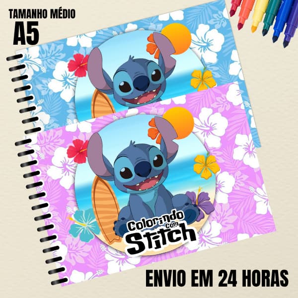 LIVRO DE COLORIR - COLORINDO COM STITCH  - A5 ENCADERNADO + PLÁSTICO ANTI MANCHA - NOVIDADE!!!!