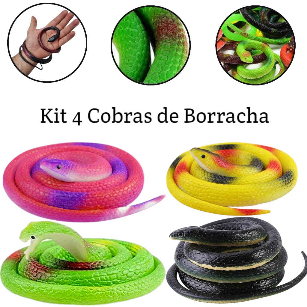 4 Cobras Brinquedo Realista Pegadinha Borracha 70cm Colorida Para Criança Infantil