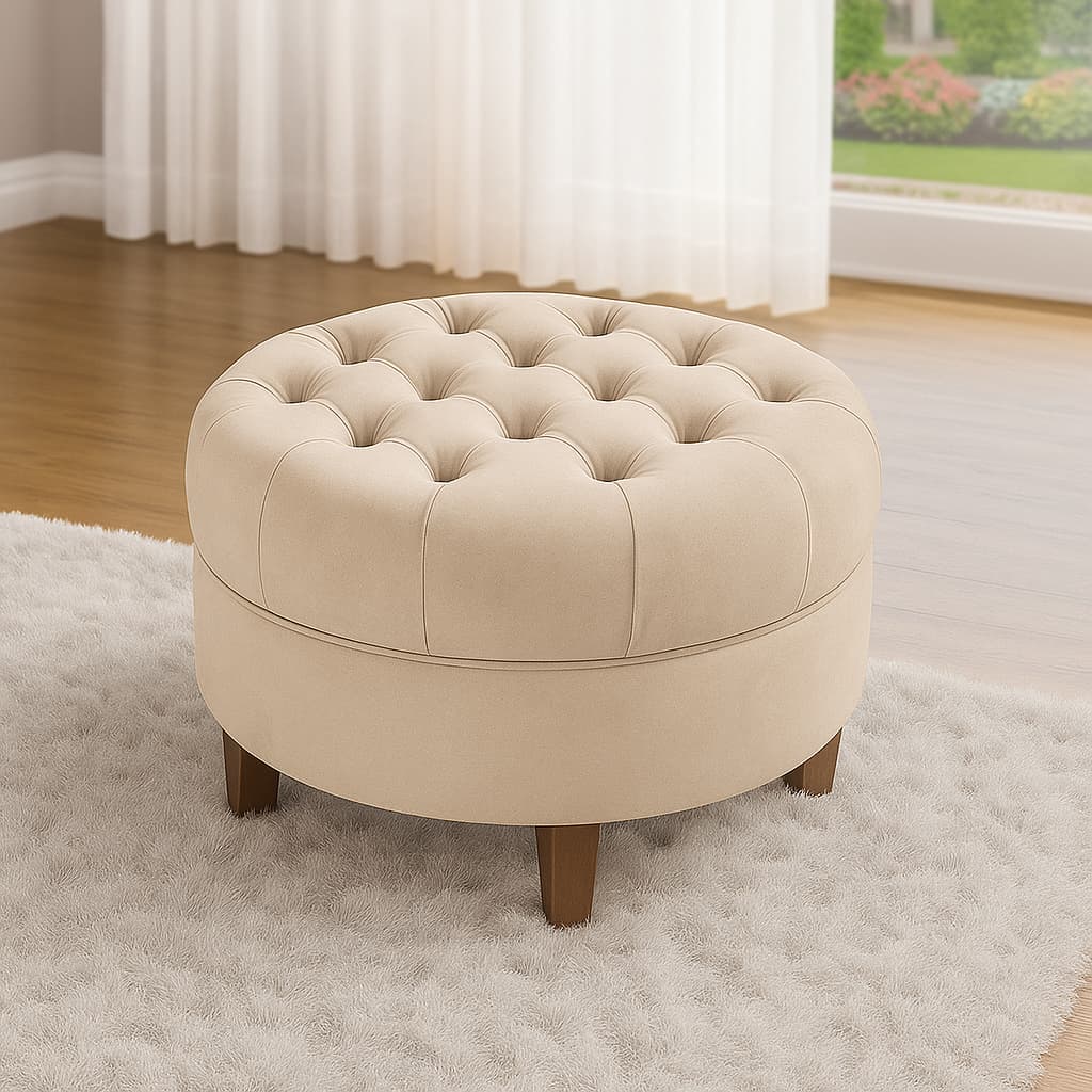 Puff Redondo Capitonê Amsterdã Decorativo Moderno Suede Para Sala Estar Quarto  - AV