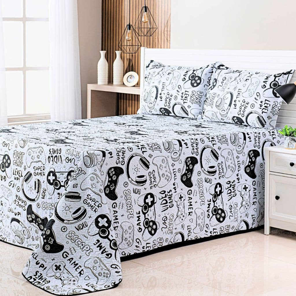 Kit Colcha Cobre Leito Queen e Solteiro Dupla Face Decoração para Quarto Game