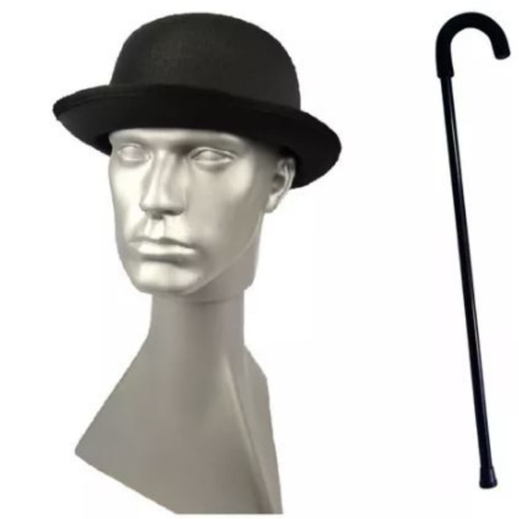 Kit Fantasia Charlie Chaplin Chapéu E Bengala 80cm