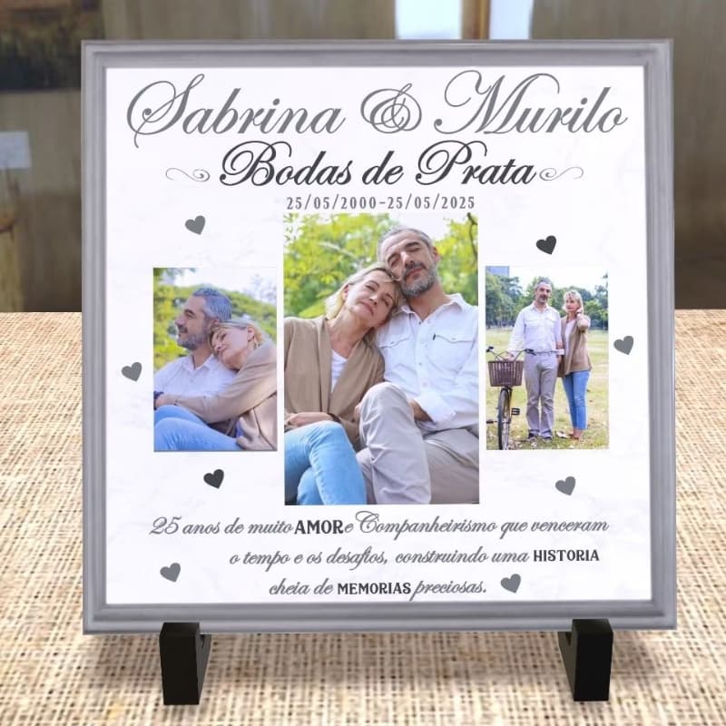 Azulejo Quadro Presente Bodas de Prata com foto 25  Anos Casados
