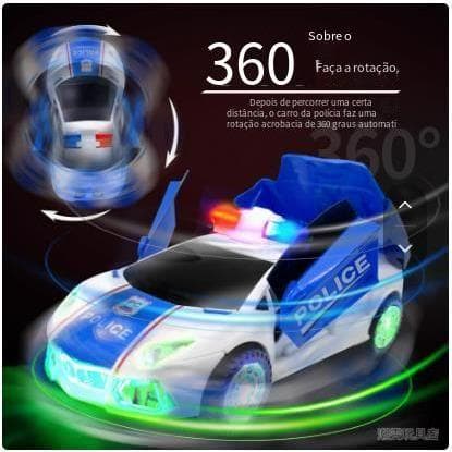 Carrinho De Policia Carro Emite Som Luz Transforma Gira 360*