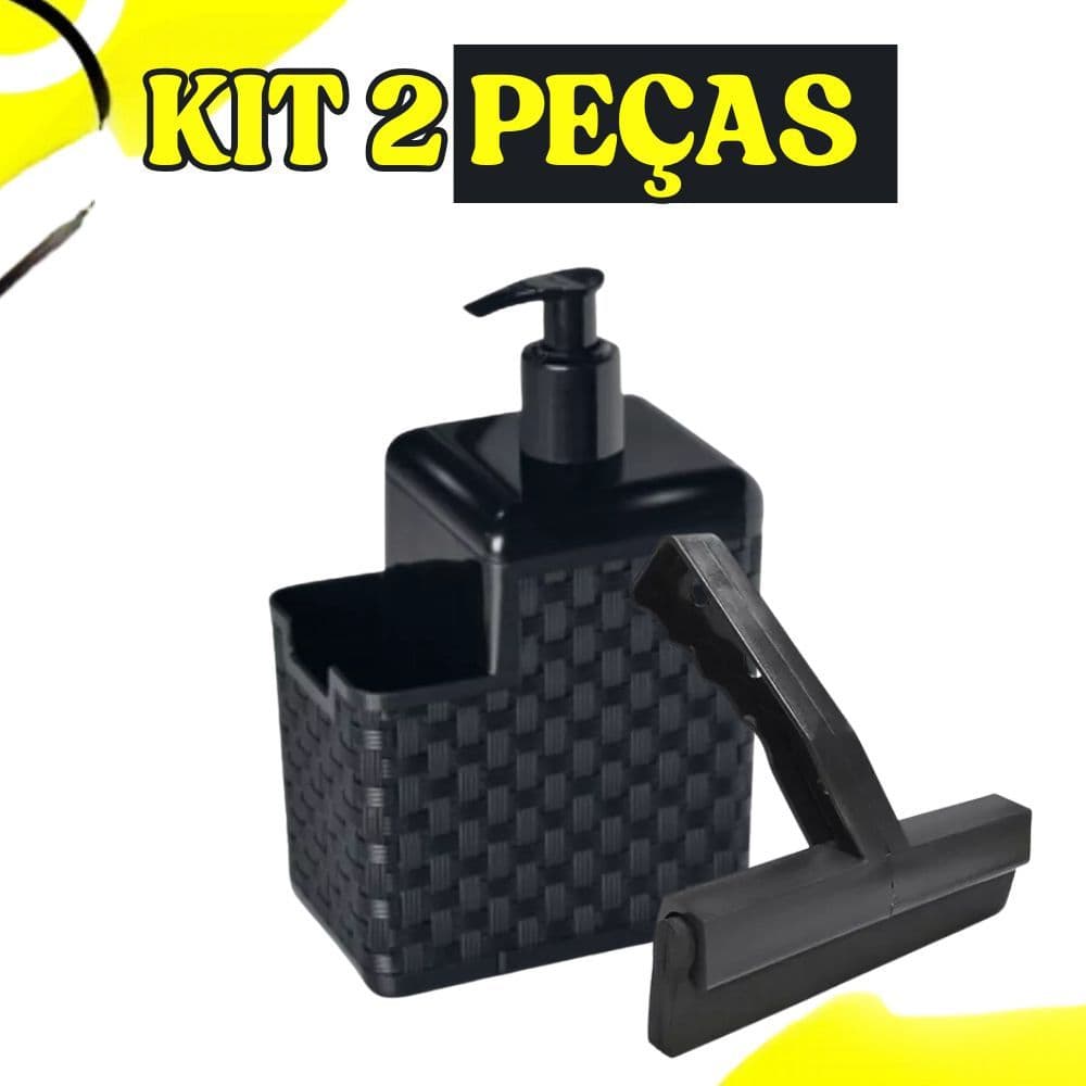 Porta Detergente Sabão Dispenser 2 em 1 Com Suporte Para Bucha Esponja e Rodo