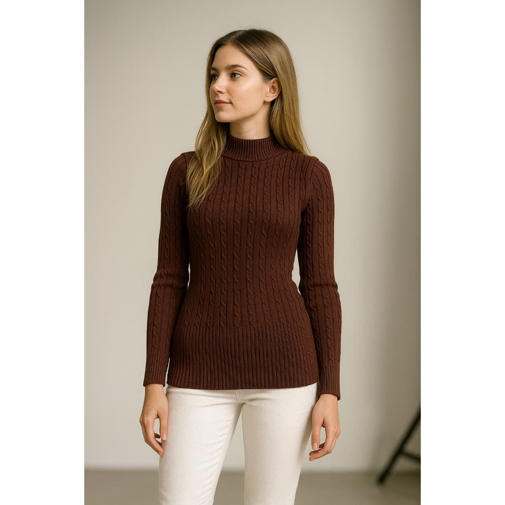Blusa Trançada Tricot Modal Inverno Trico Canelado Gola Alta