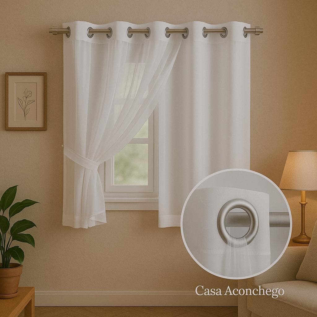 Cortina Blackout com Voil Liso 1,40x1,80m | 1 Parte Bloqueio de Luz e Elegância para Janela