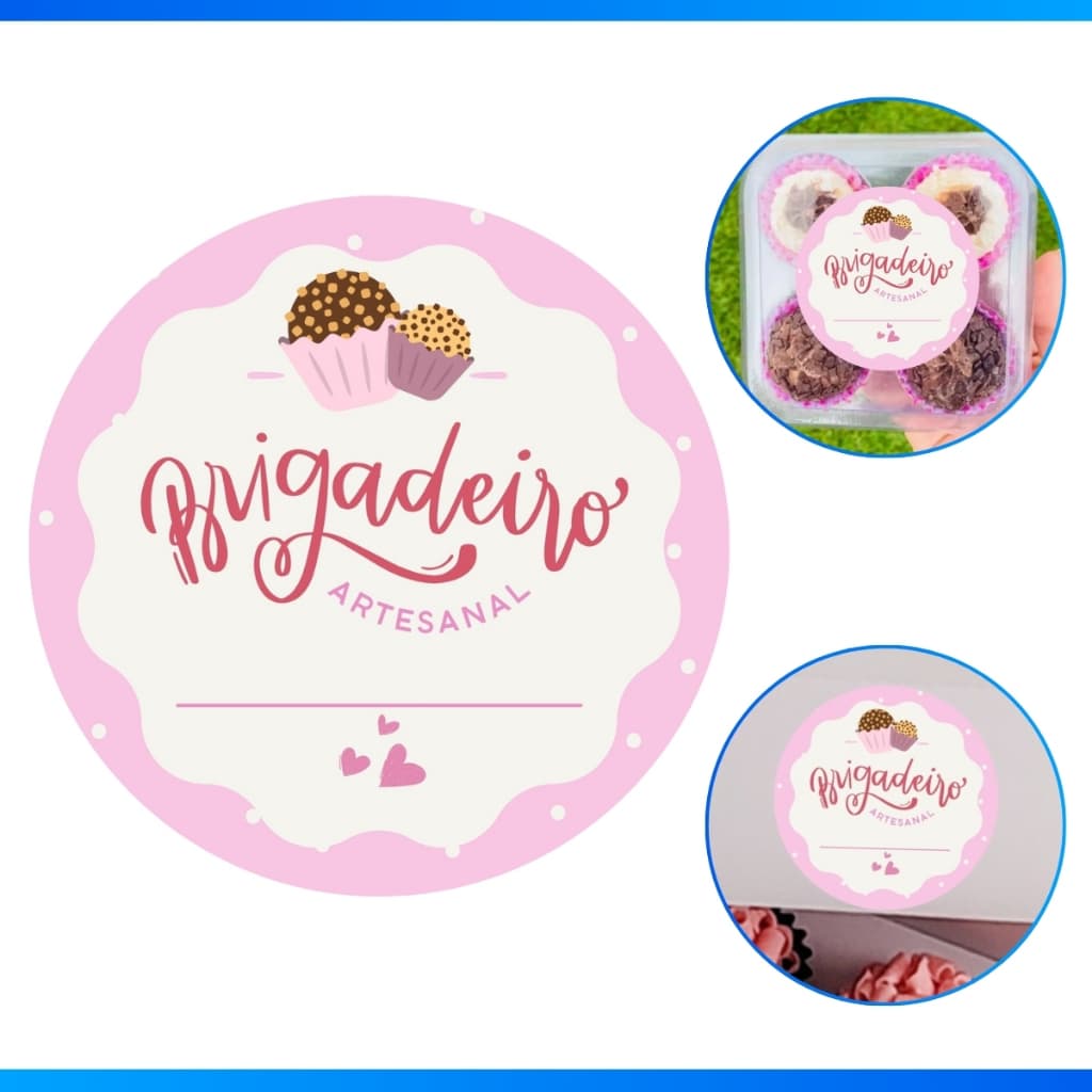 300 Adesivo Brigadeiro Artesanal Rosa 4X4cm