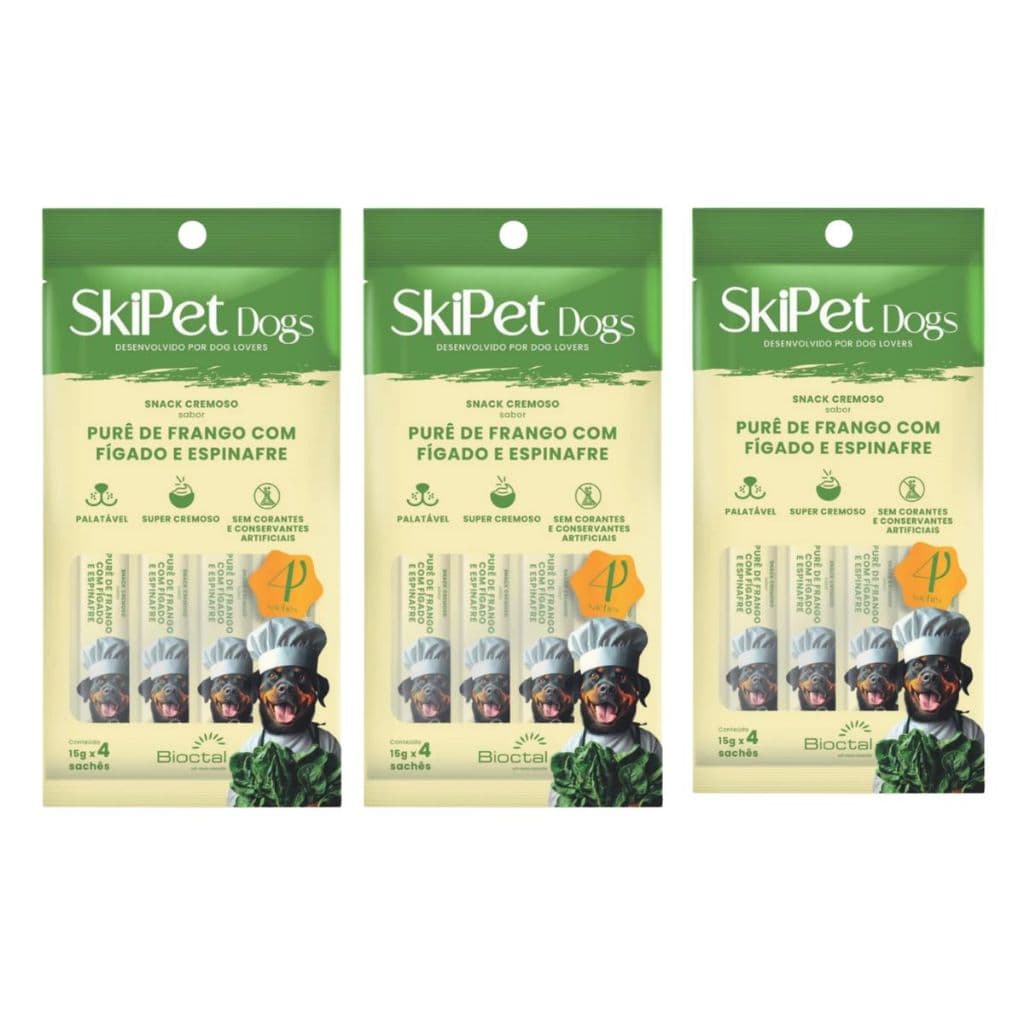 Skipet Dogs Frango Com Figado Espinafre 4 Sache 15g 3 unid