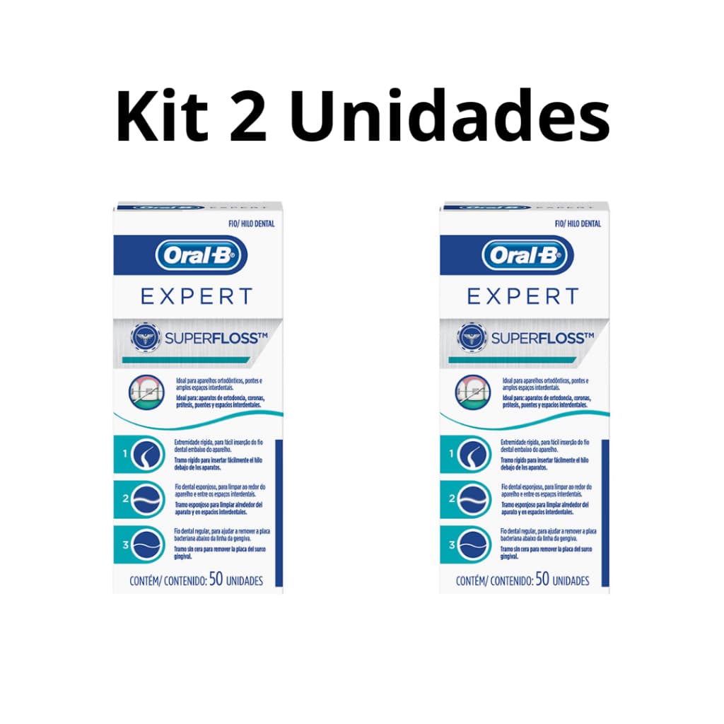 Kit 2 Unidades Fio Dental Oral-B Super Floss - 50 Unidades Cada - Higiene Bucal Completa e Segura
