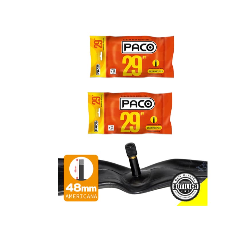 Par de Camara Aro 29 Valvula Bico Grosso Americana 48mm Bicicleta Bike MTB