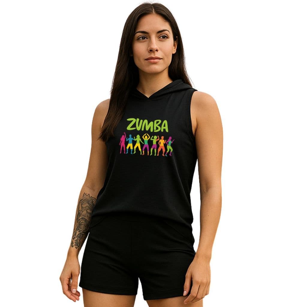 Regata Feminina Com Capuz Zumba Colorido Camiseta Academia Oversized