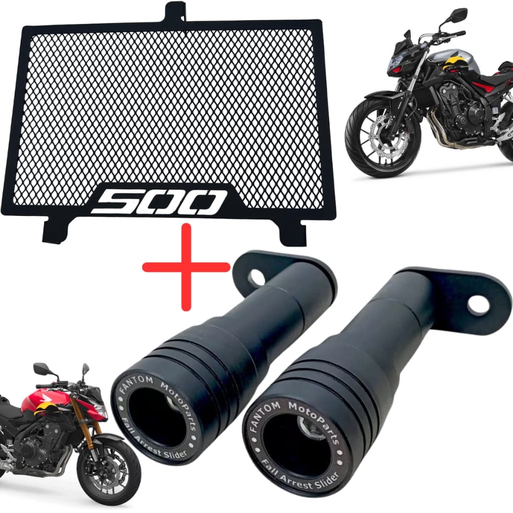 Kit Slider + Protetor De Radiador Cb 500F Proteção Motor e Carenagem Tela Grade Cb-500 F Honda