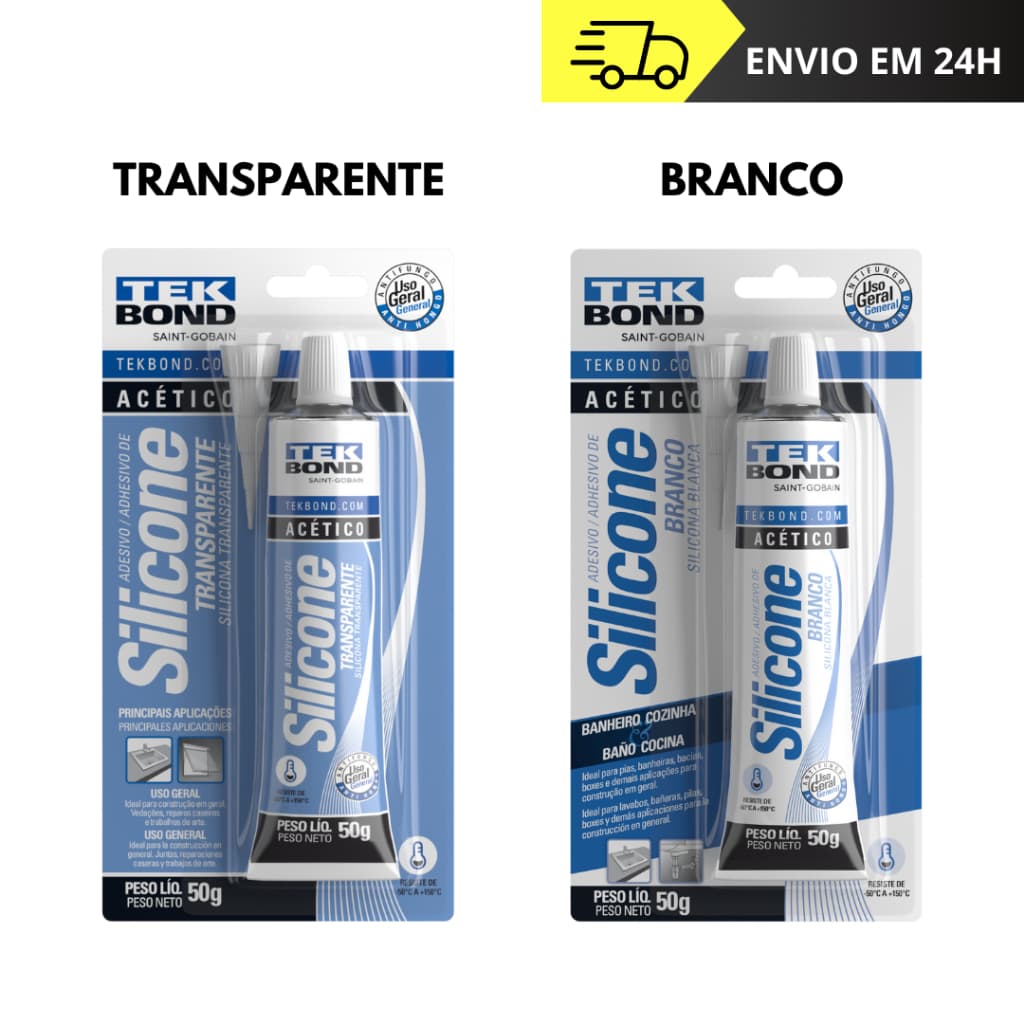 Silicone acético 50g Transparente I Branco  para uso geral TEKBOND