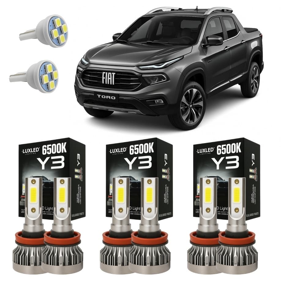 Kit Lâmpadas Super Led Y3 Fiat Toro 2016 Em Diante + T10 Farol Alto Baixo Milha - Lâmpadas de Led