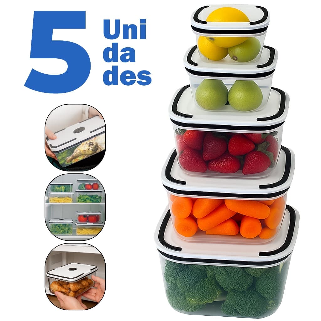 Kit 5 Potes Herméticos Transparentes Para Frezzer E Micro-ondas Linha Premium