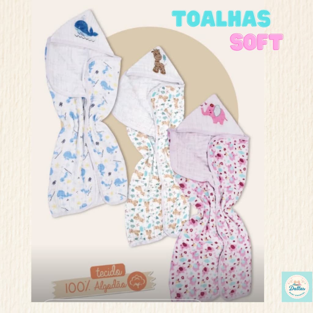 Toalha de Banho Bebe Toalhão Infantil Soft 3 Camadas de Fralda Grande Com Capuz Minasrey Menina Menino Neutro