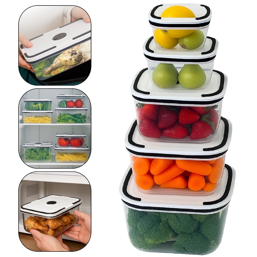 Kit De Potes Plásticos Transparentes Com Tampa Hermética 5 Unidades Top