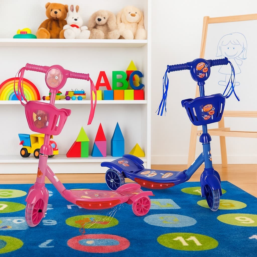 Patinete Infantil 3 Rodas Com Led Som E Cesta Menino Menina Brinquedo Criança