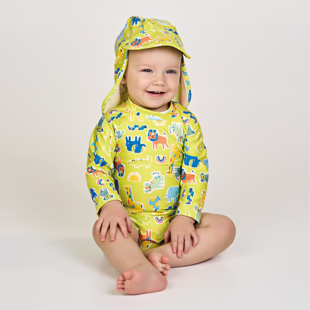 Macacão Bebe com Proteção Solar UV 50+ Chapéu Pescador Infantil Praia Piscina