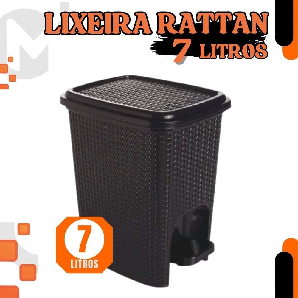 Lixeira Cozinha Banheiro Pequena Cesto de Lixo Com Tampa 7 Litros Com Pedal Preto Rattan