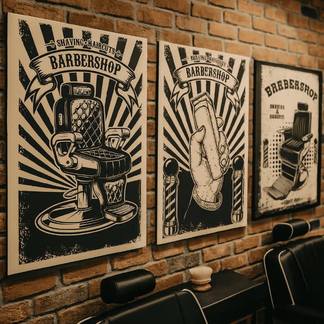 Conjunto de Quadros Barbearia BarberShop Grande Acompanha Fita Dupla Face