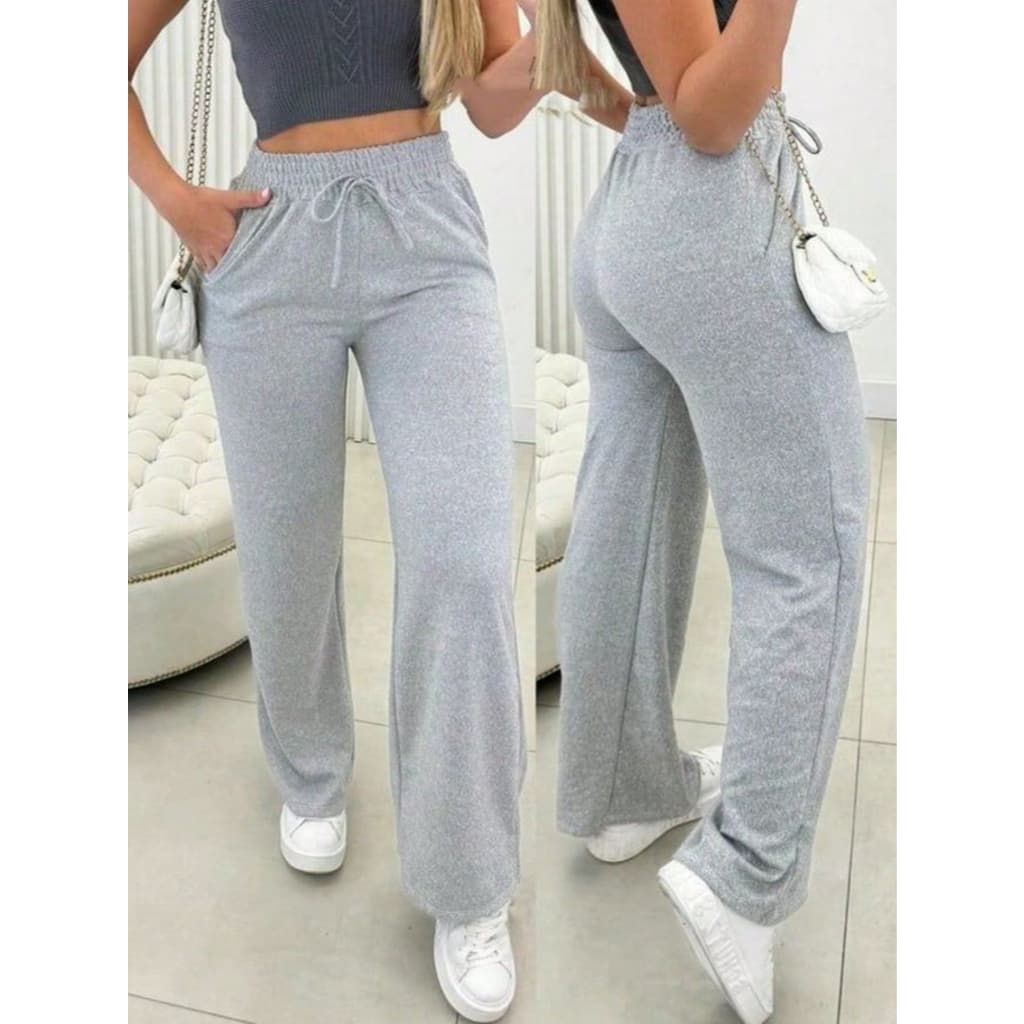 Calça Pantalona Lanzinha Feminina Cintura alta com Bolso Inverno