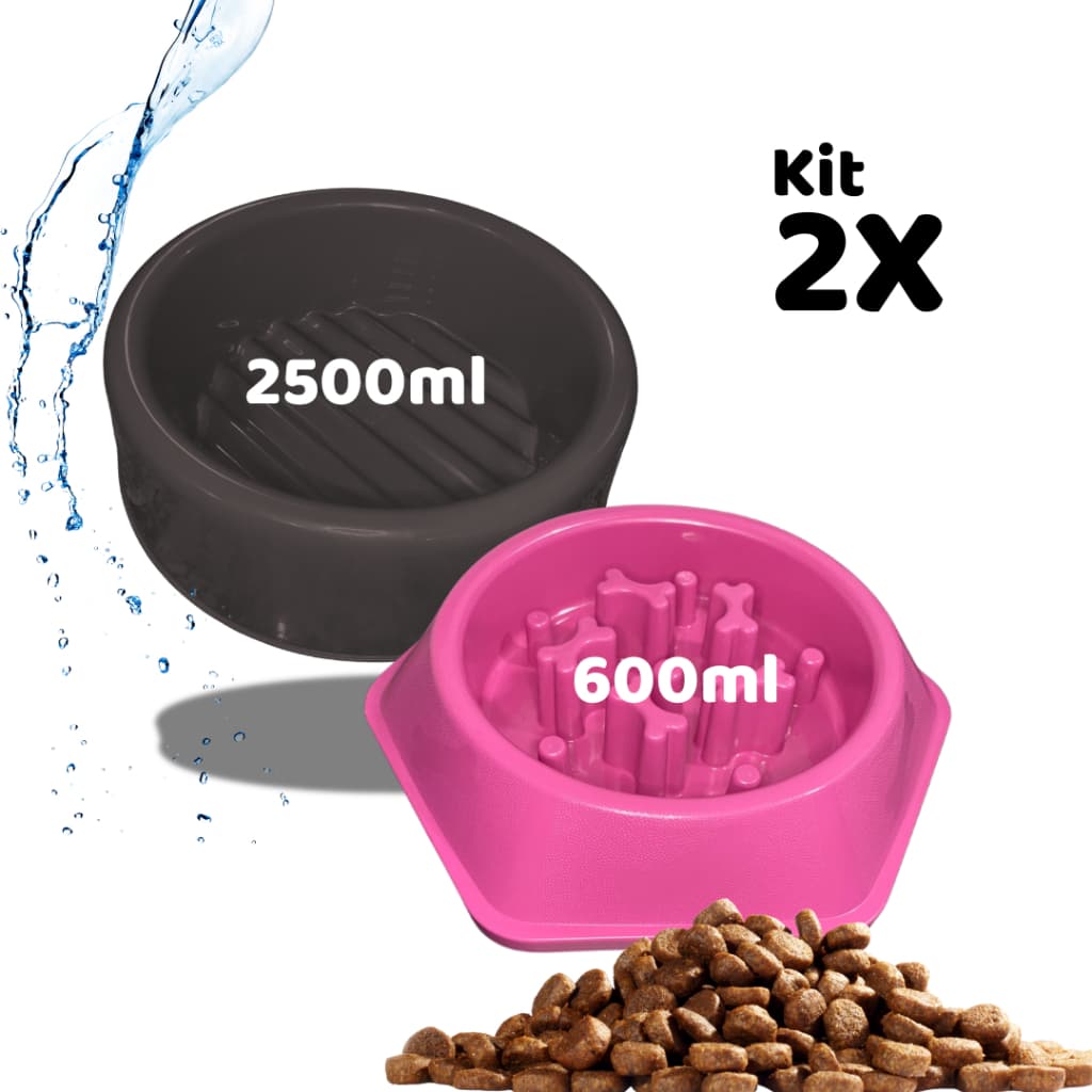 Kit 2 Potes Ração Bebedouro Grande + Comedouro Educativo Para Cachorro Pet