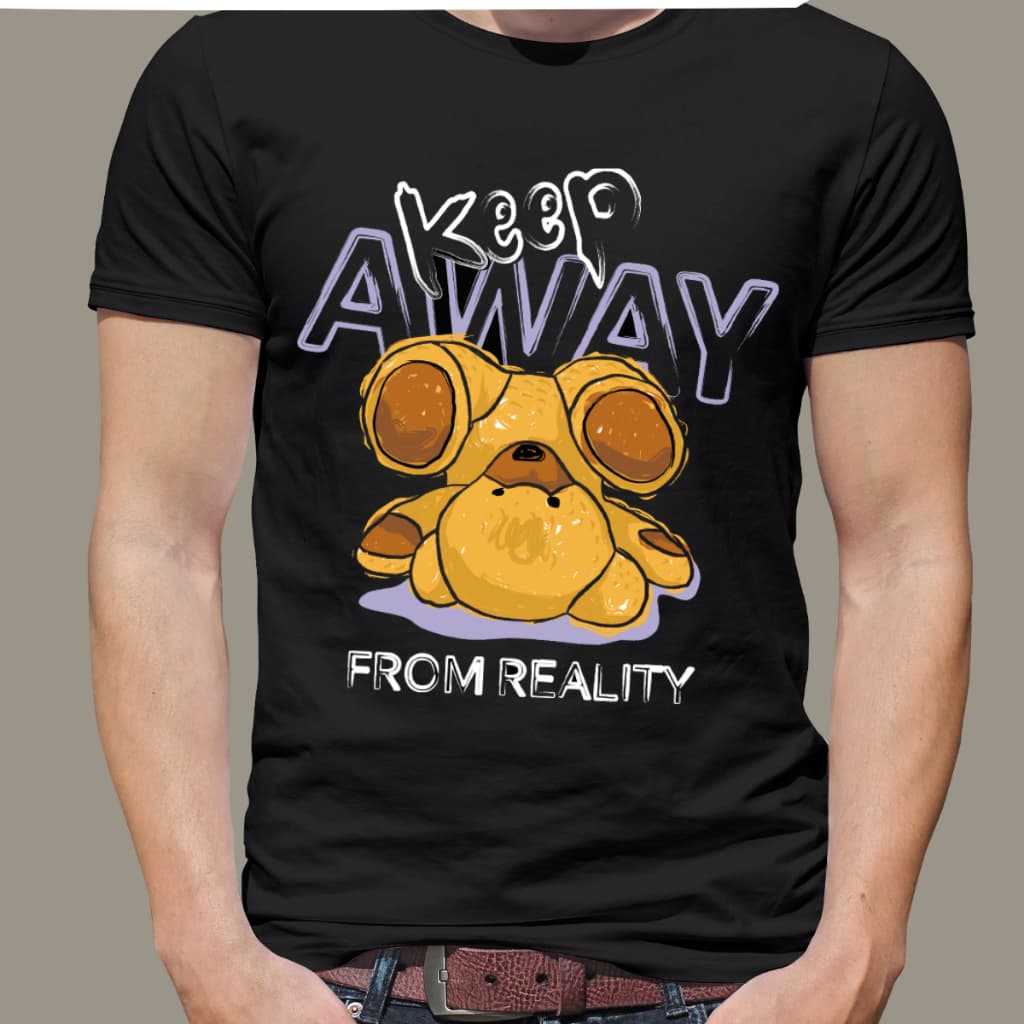 Camiseta Masculina Keep Away from Reality Urso Estilo Streetwear