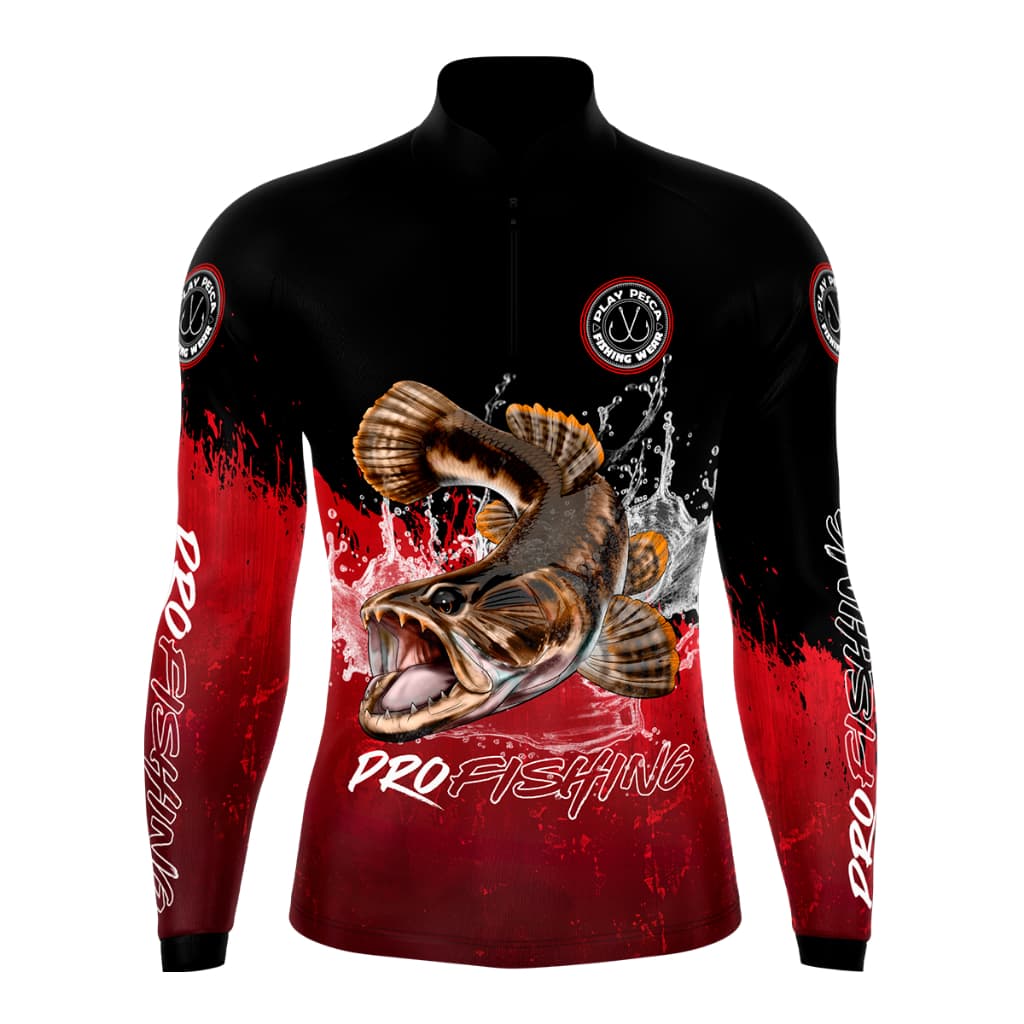 Camisa Camiseta Blusa de Pesca com Proteção Solar Uc50+ Play Pesca Traíra Vermelha