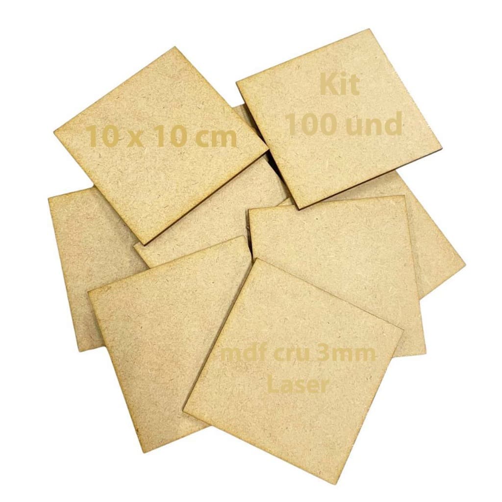 Kit 100 placa plaquinha quadrinho 10x10 cm chapa mdf cru 3mm base artesanato porta copo mini quadro