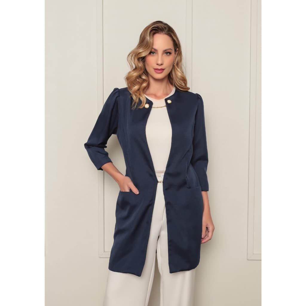 Jaleco Feminino Cleo Luxo Azul Marinho Gardenia Jalecos