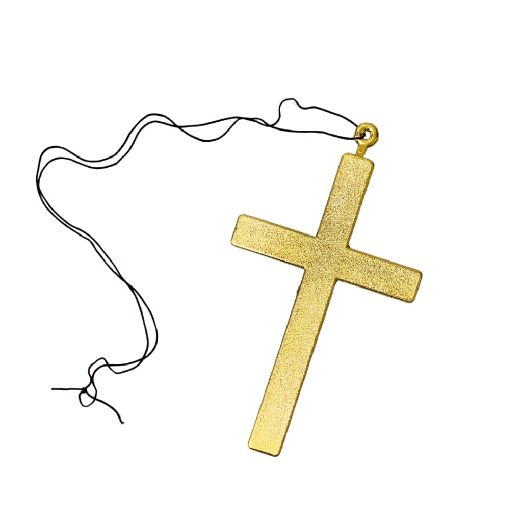 Colar Cruz Crucifixo Padre Acessório Fantasia Metalizada