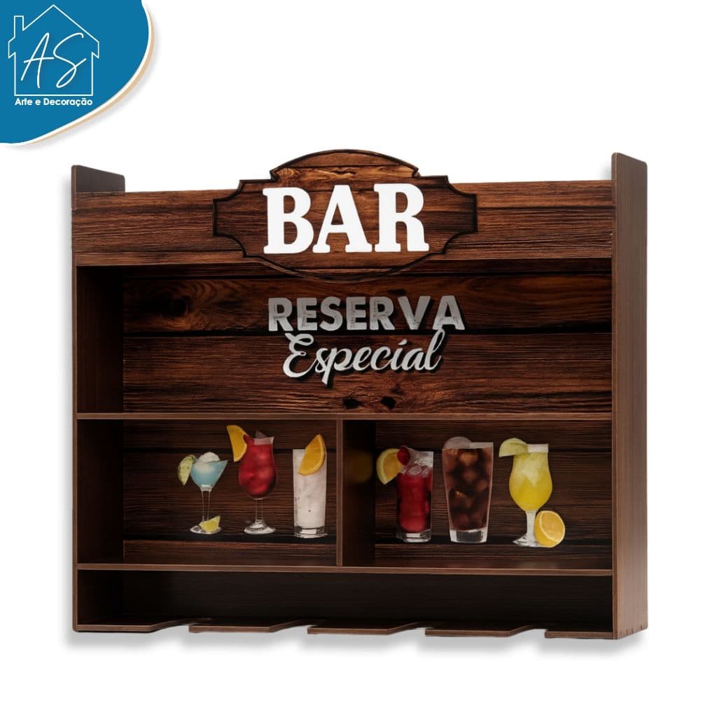 Barzinho Suspenso De Parede Para Bebidas e Taças Em Mdf Para Áreas Gourmet e Áreas de churrasco