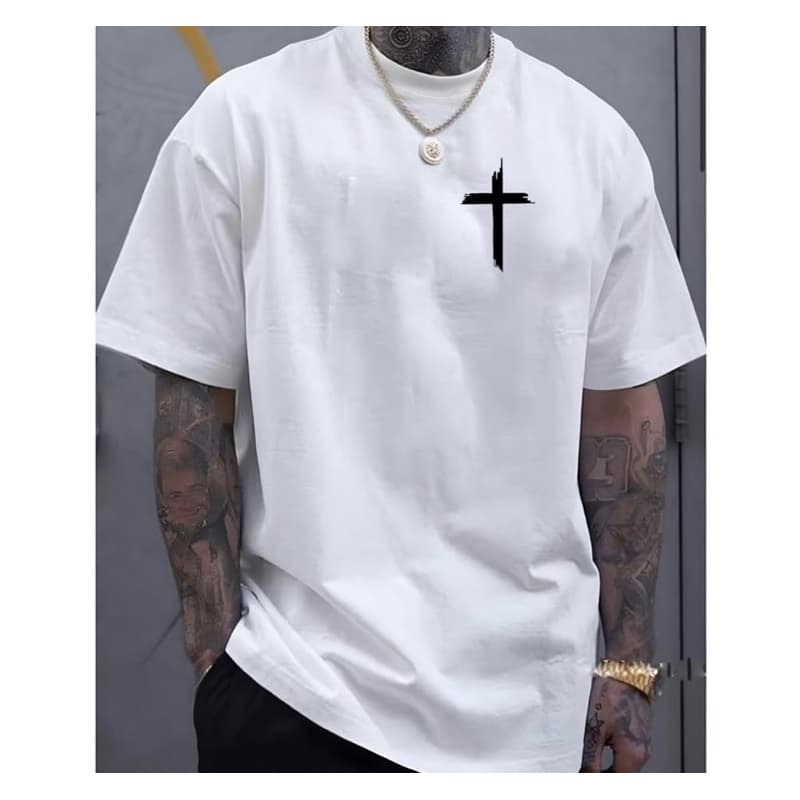 Camiseta Cruz Moda Religiosa Manga Curta 100% Algodão