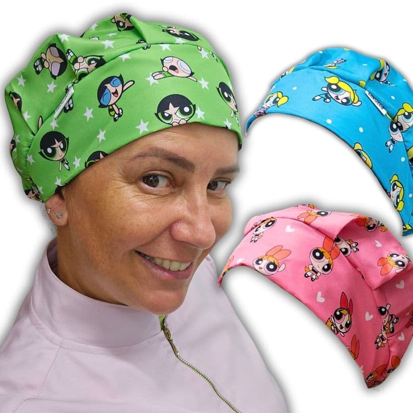 Touca Cirurgica Feminina Com Elástico Gorro Personagem Super poderosas Confortavel