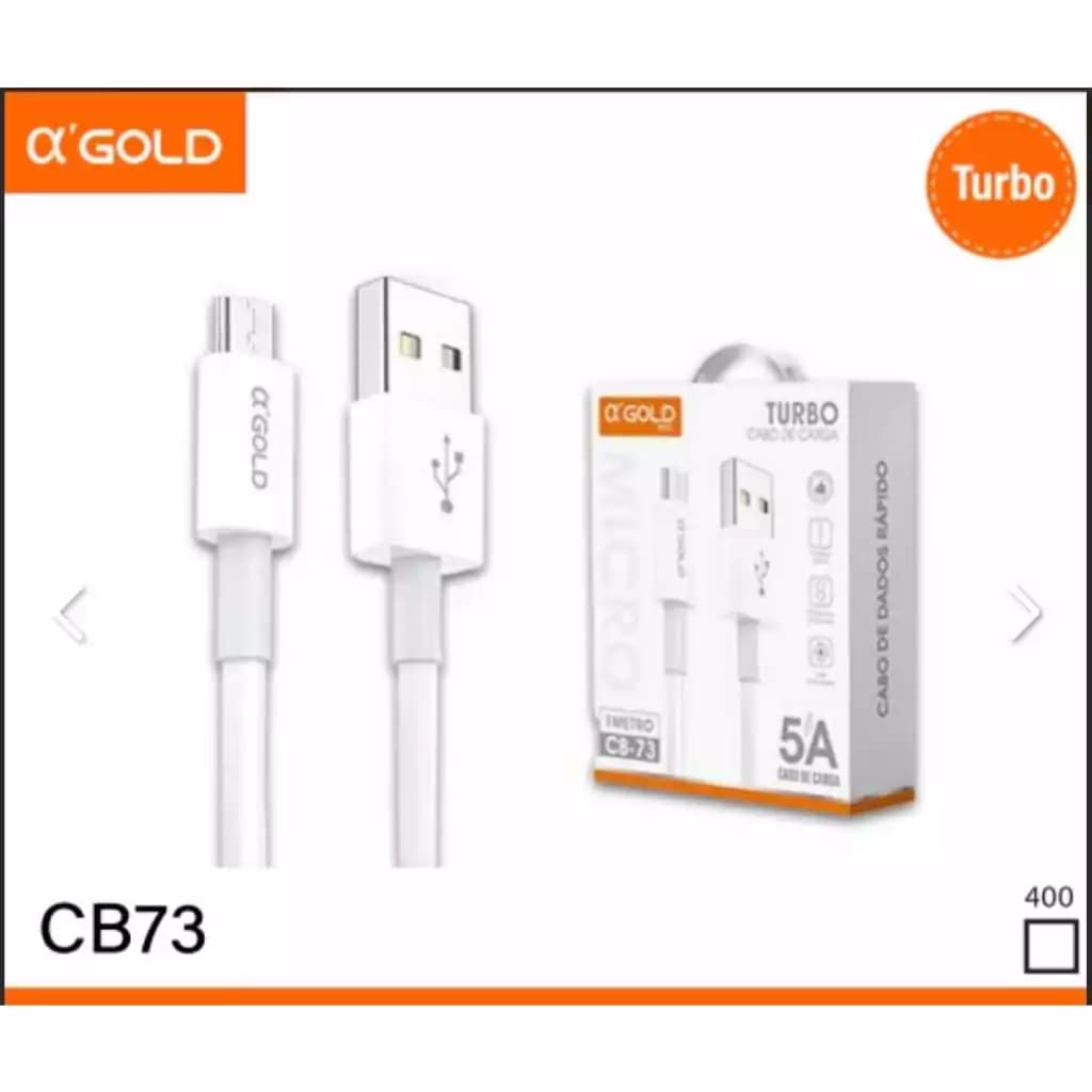 Cabo Carregador Turbo V8 MICRO IPHONE IOS TIPO C 1 Metro - CB-73 - Agold