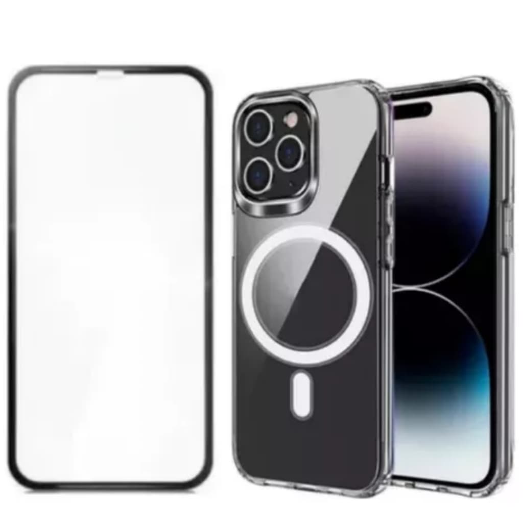 Capa Magsafe Acrilico + Pelicula 3d Vidro Para IPhone 16E 16 PRO MAX 16 15 15 PRO 14 13 12 11
