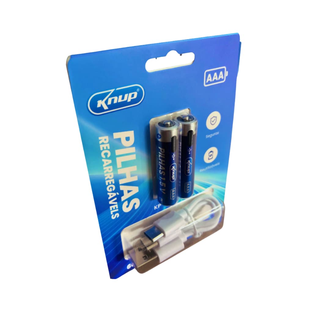 Pilhas Palito Aaa Recarregáveis 1,5v 400mah Com Cabo Tipo-c Knup