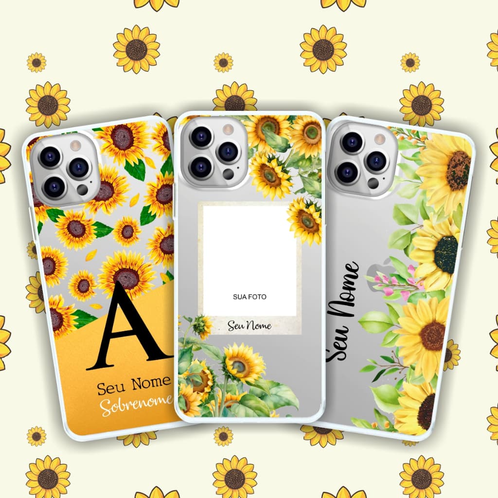 Capa de Celular Flor Girassol Girassóis Personalizada com Nome Capinha para celular