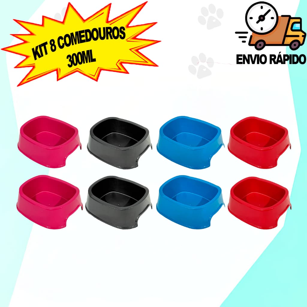 Kit 8 Comedouro Bebedouro Cachorro Gato 300ml Pet Shop Água ou Ração