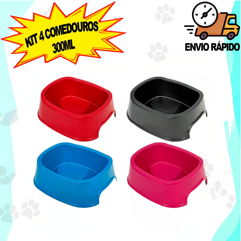 Kit 4 Comedouro Bebedouro 300ml Pequeno Porte Pet Shop Kit Comedouro Pet