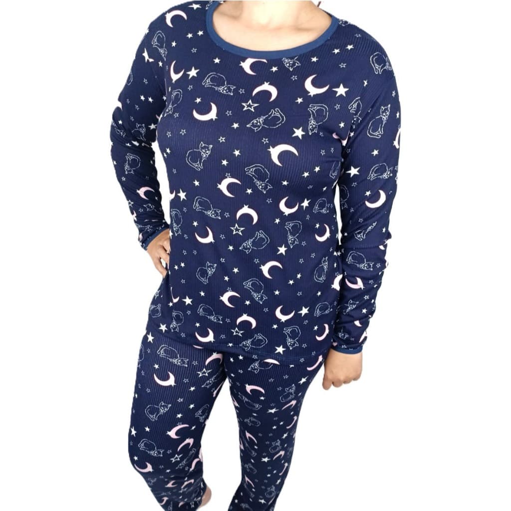 Pijama feminino canelado Calça e blusa manga longa